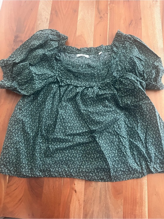 Doen Tops - Doen Francés Top in Evergreen:  Square-Neck Floral Puff Sleeve Top in Dark Green